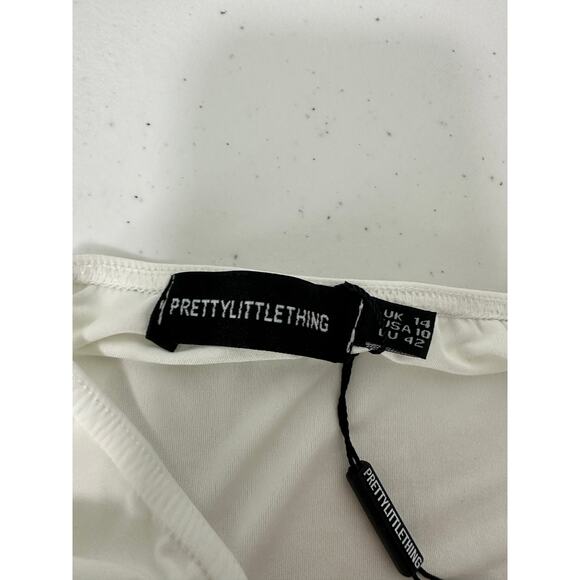 PrettyLittleThing Women 10 White Slinky Buckle Detail Top Halter Shirt NWT - Picture 5 of 7